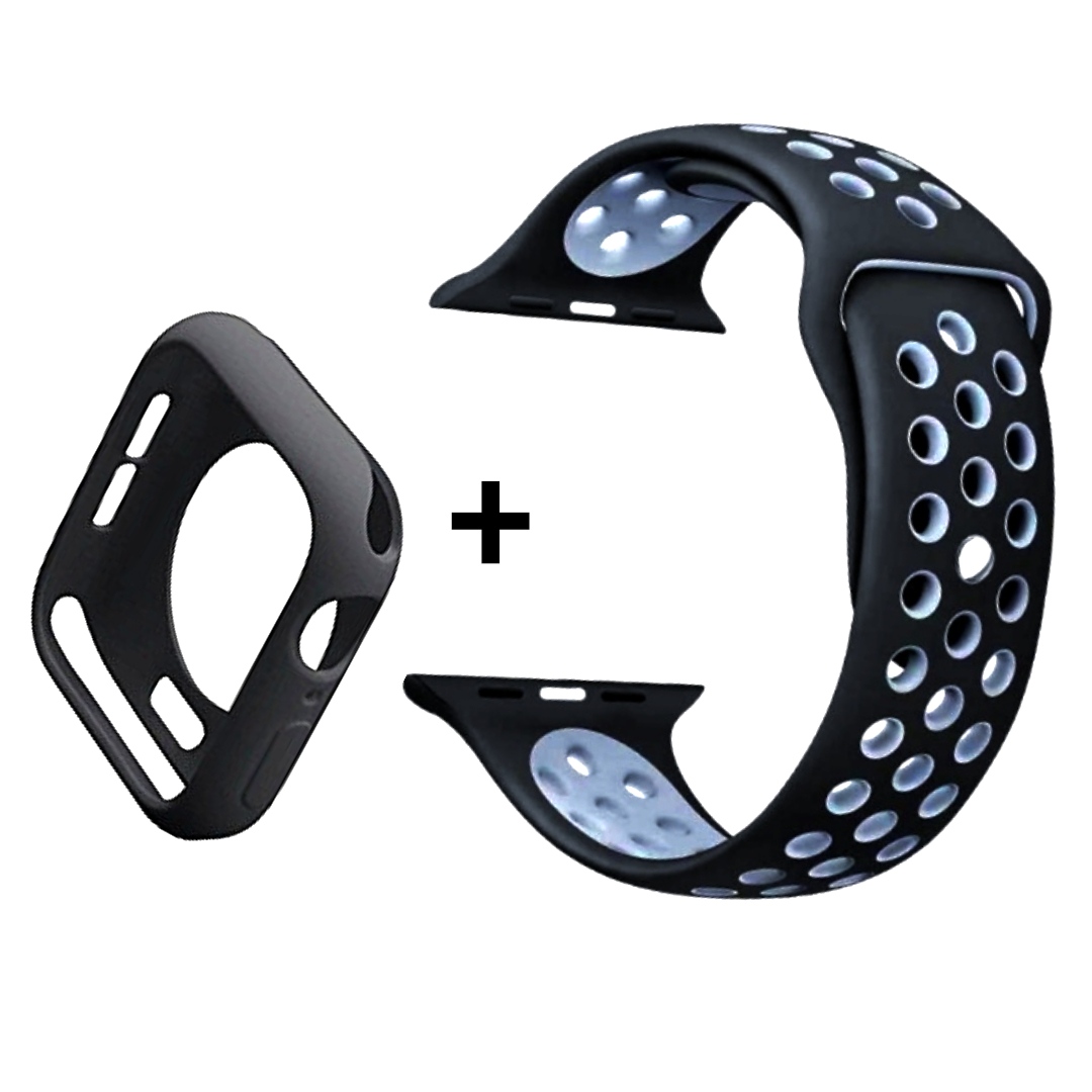 Apple Watch 38mm / 40mm Silicone Strap With Case Protector - Black (Black)