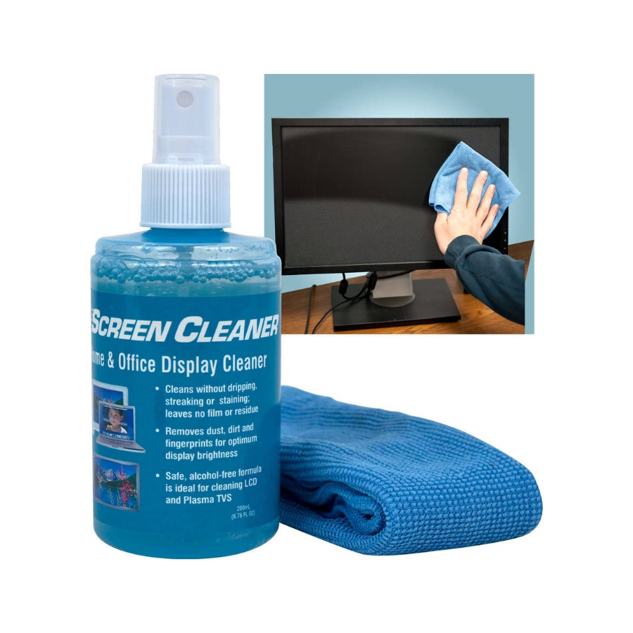 Laptop TV Mobile Screen Cleaning Liquid With Cloth - Multicolor