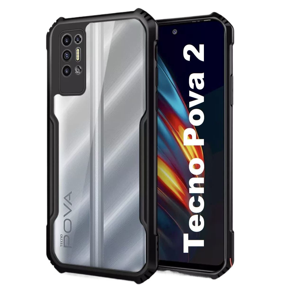 Tecno Pova 2 Transparent Back Bumper Case - Black (Other)