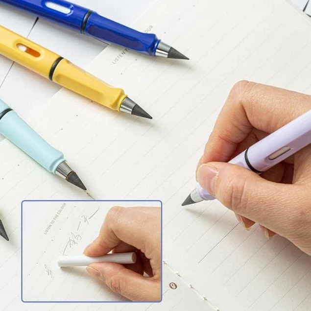Portable Reusable Erasable Metal Writing Pen With Built-in Eraser - Multicolor