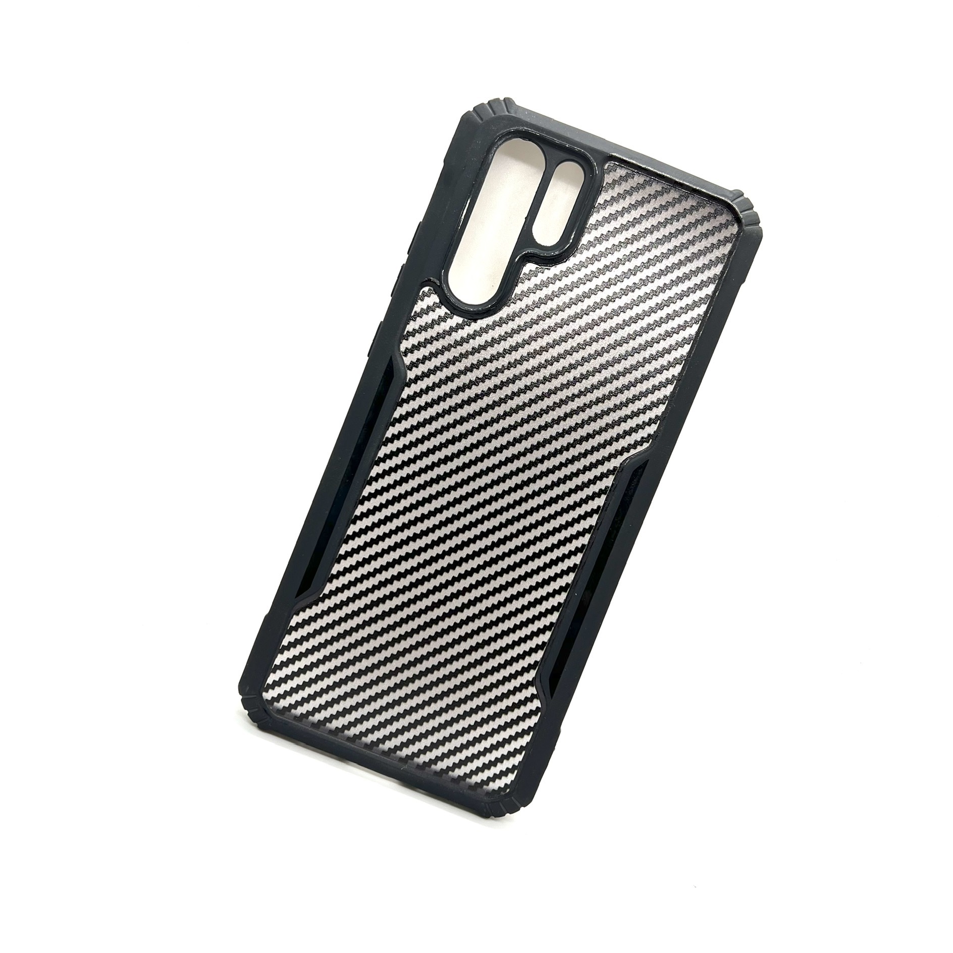 Huawei P30 Pro Transparent Back Carbon Finish Bumper Case - Black (Other)