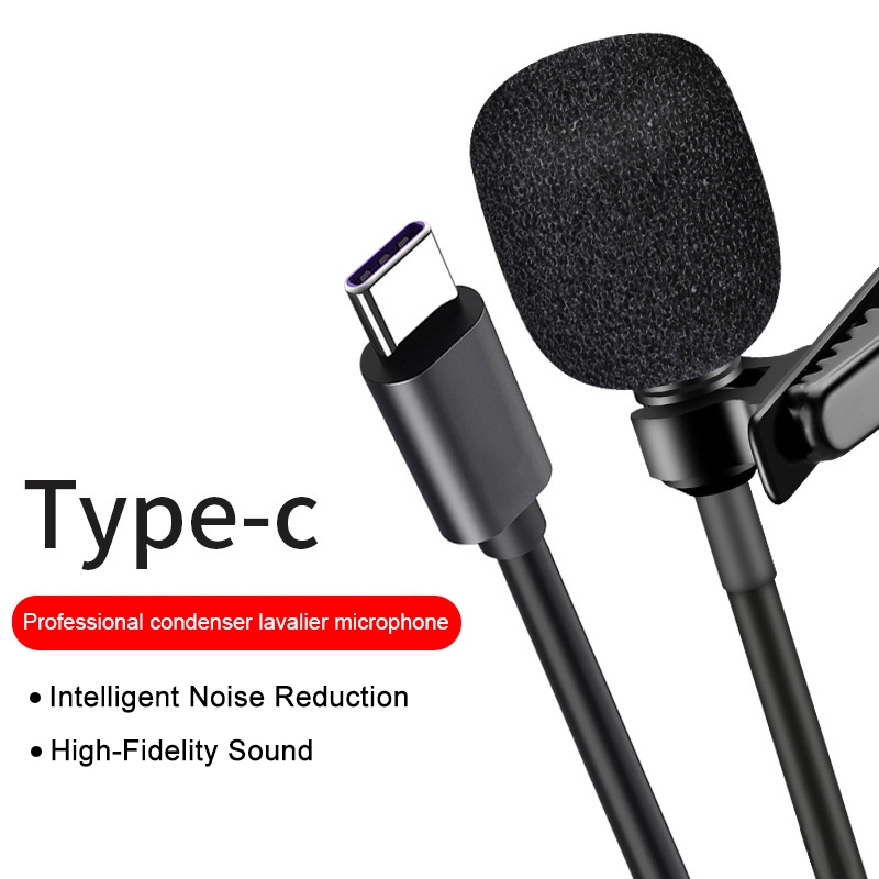 Portable Type-C Lavalier Microphone for Mobile Phones - Black