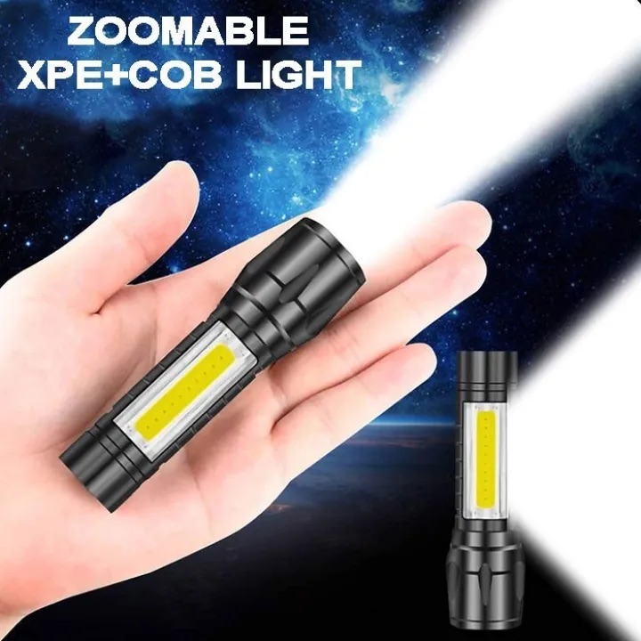 Mini Rechargeable LED Tactical Flashlight Zoomable Pocket Torch with Focusing Beam - Black