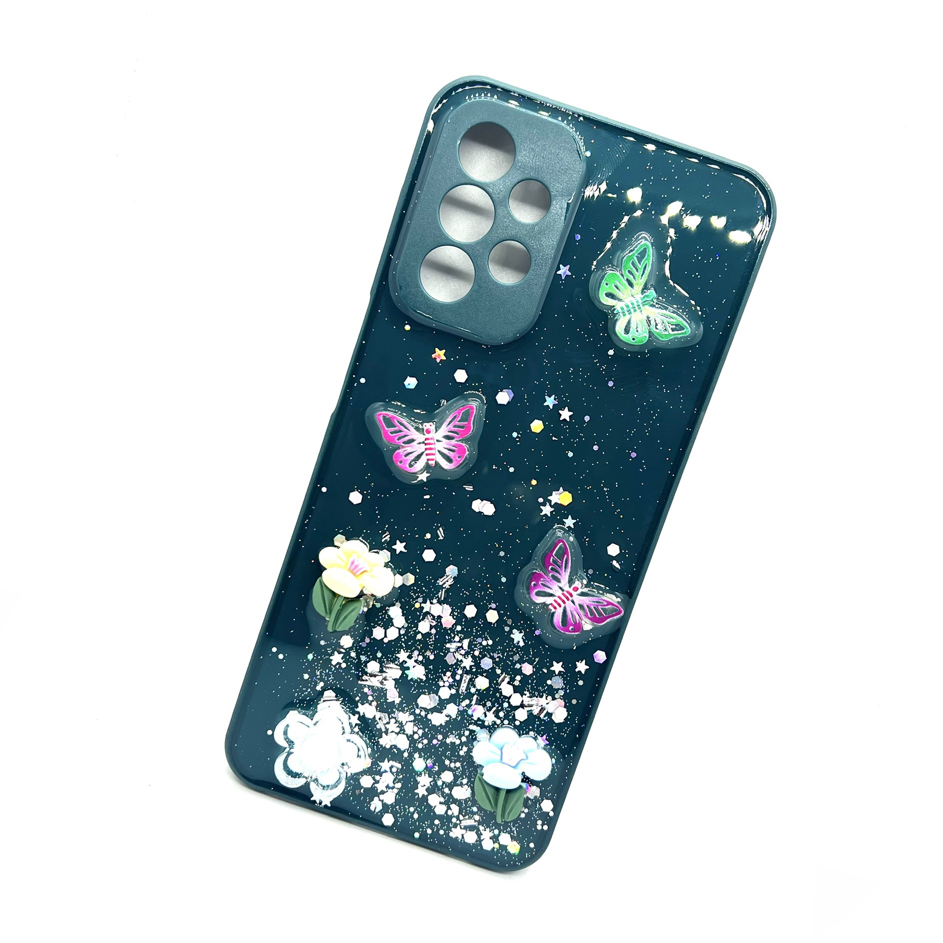 Samsung Galaxy A23 Glitter Butterfly Hard Camera Protection Case - Green