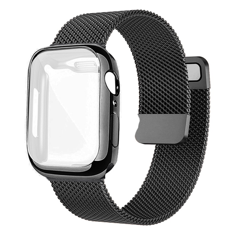 Magnetic Strap With Silicon Full Case For Apple Watch(44mm) - Freesize (Black)