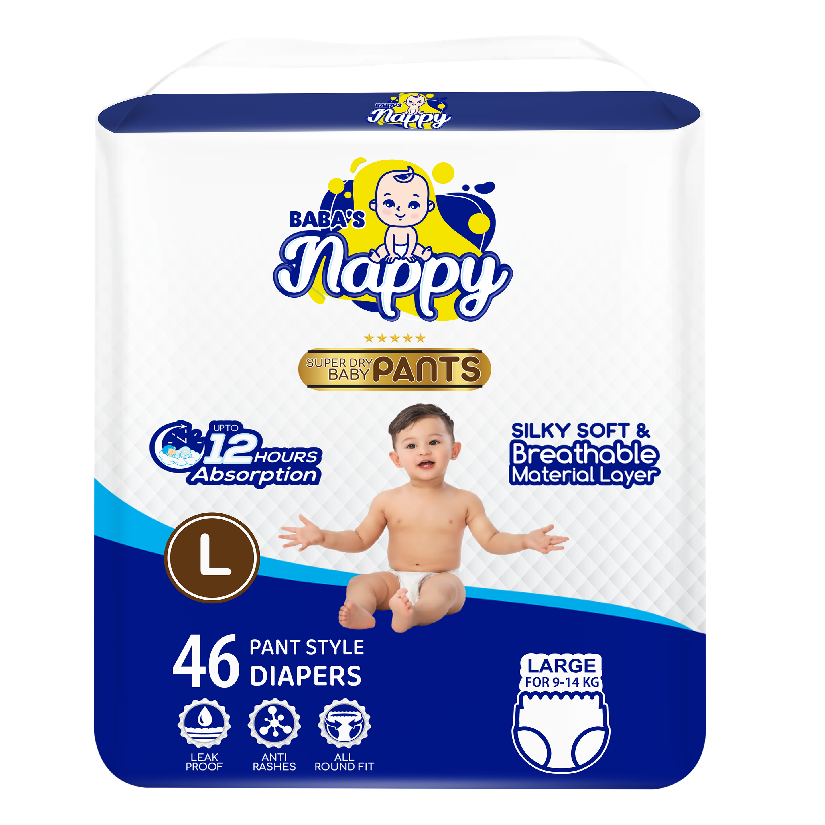Baba's Nappy Baby Pull Up Diaper Economic Pack, Large - 46Pcs