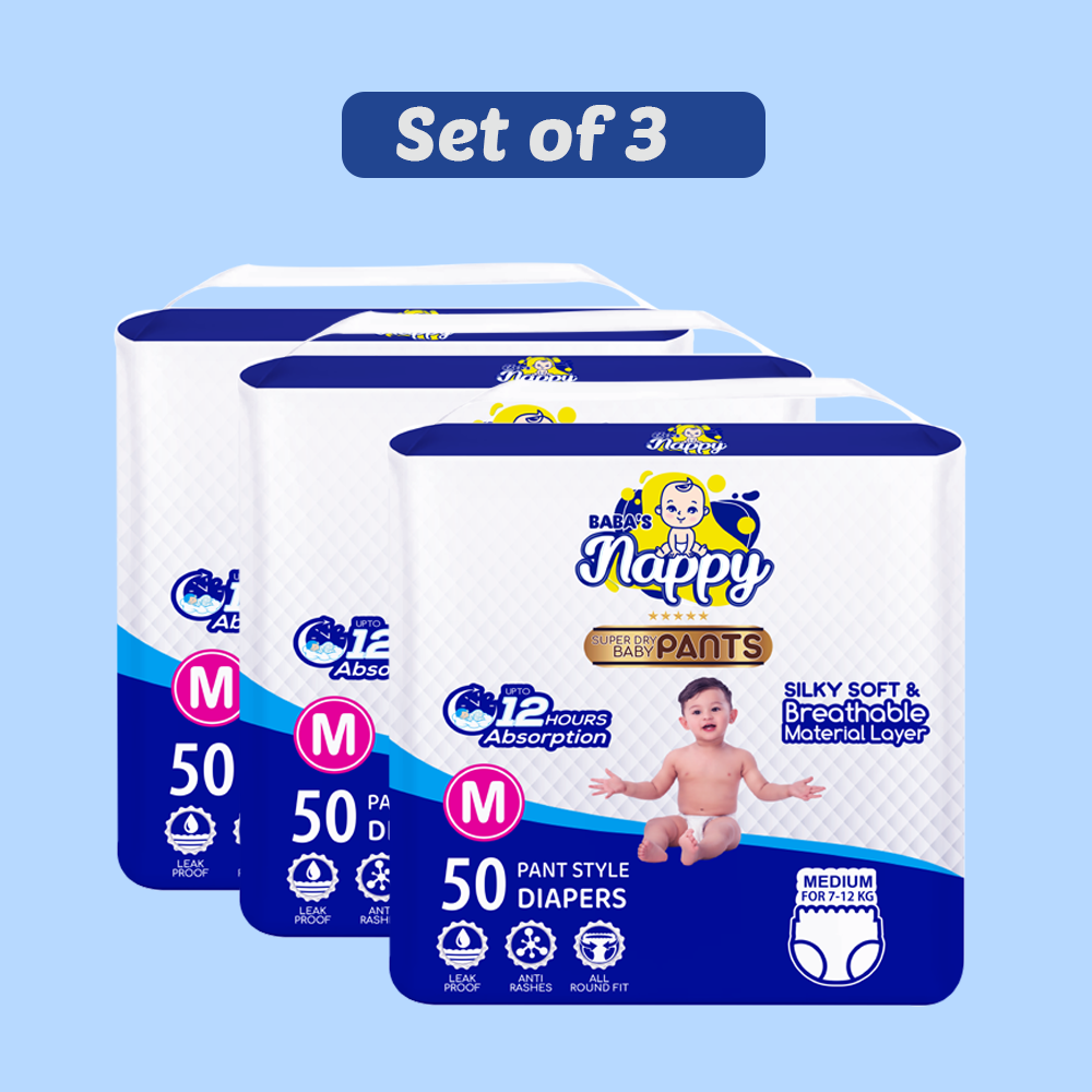 Baba's Nappy Baby Pull Up Diaper Economic Pack, Medium-50 Pcs (Set of 3)
