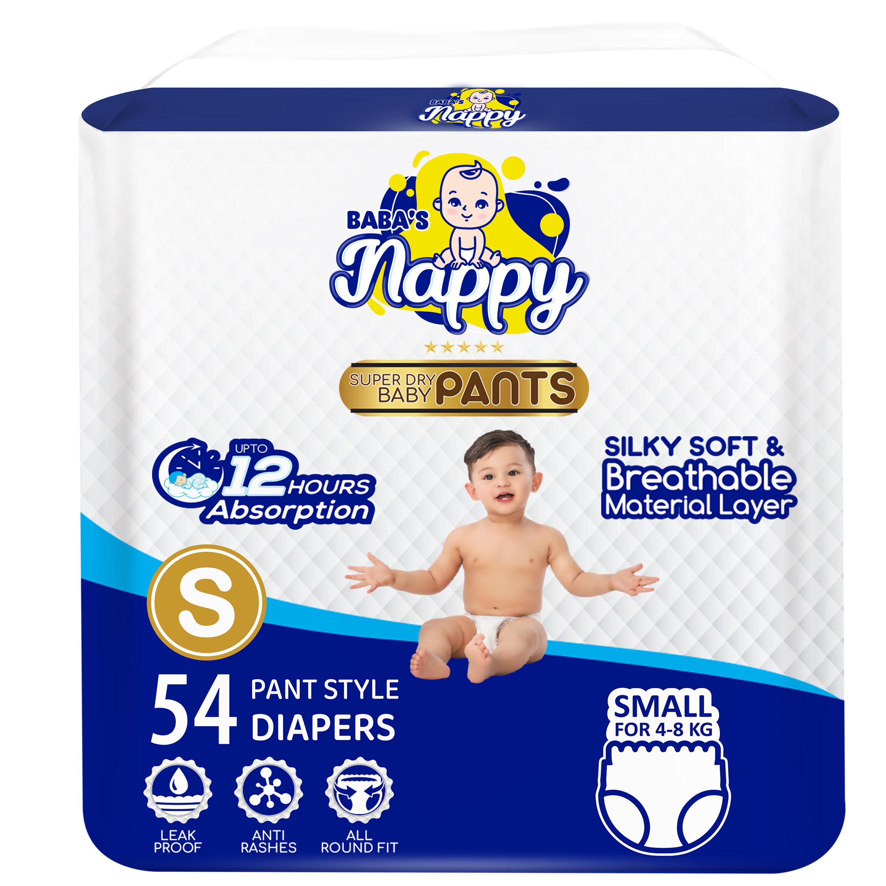 Baba's Nappy Baby Pull Up Diaper Economic Pack, Small - 54 Pcs