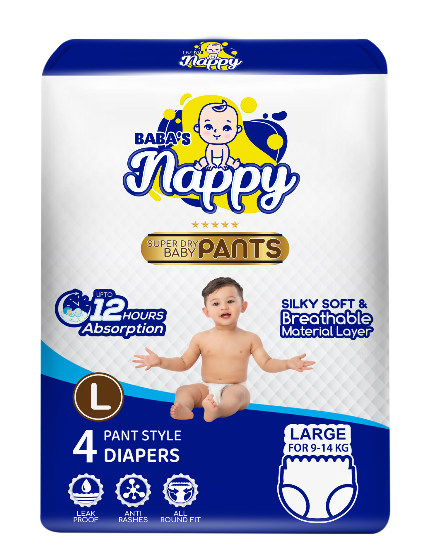 Baba's Nappy Baby Pull Up Diaper Small Pack, Large - 4Pcs