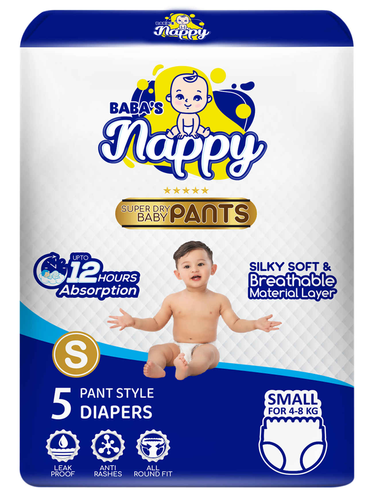 Baba's Nappy Baby Pull Up Diaper Small Pack, Small - 5Pcs