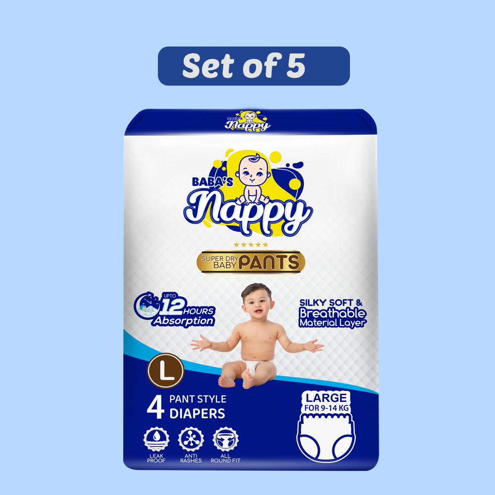 Baba's Nappy Baby Pull Up Diaper Small Pack, Large Pack of 4 pcs (Set of 5 )