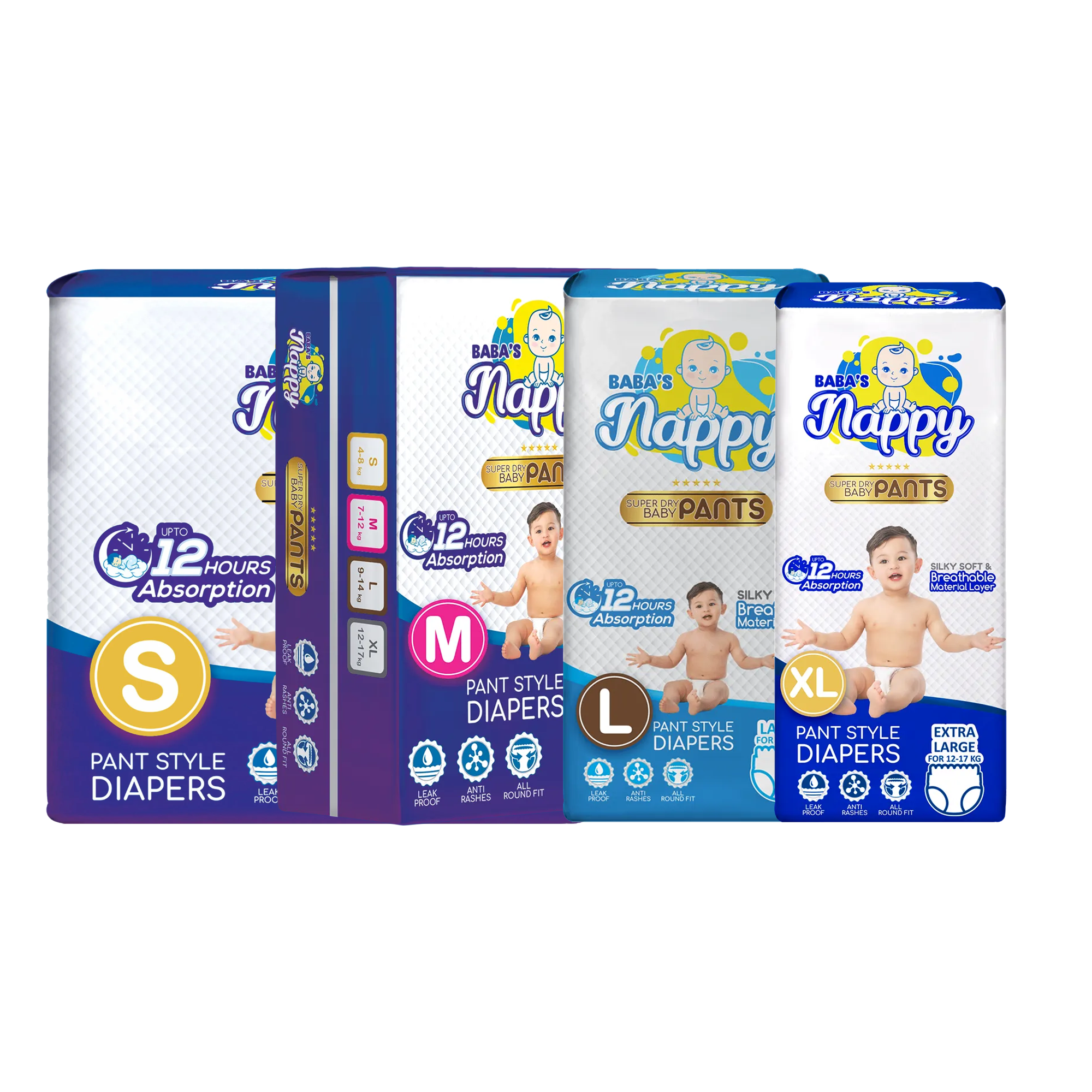 Baba's Nappy Baby Pull Up Diaper Small Pack, S, M, L & XL Combo