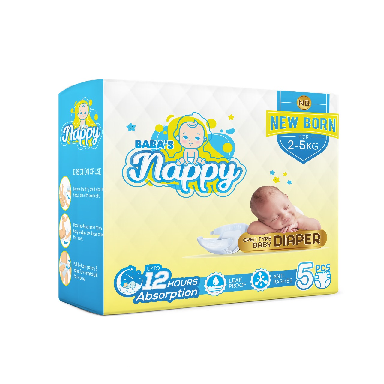Baba's Nappy Newborn Baby Diapers in Tape (Pack of 5)