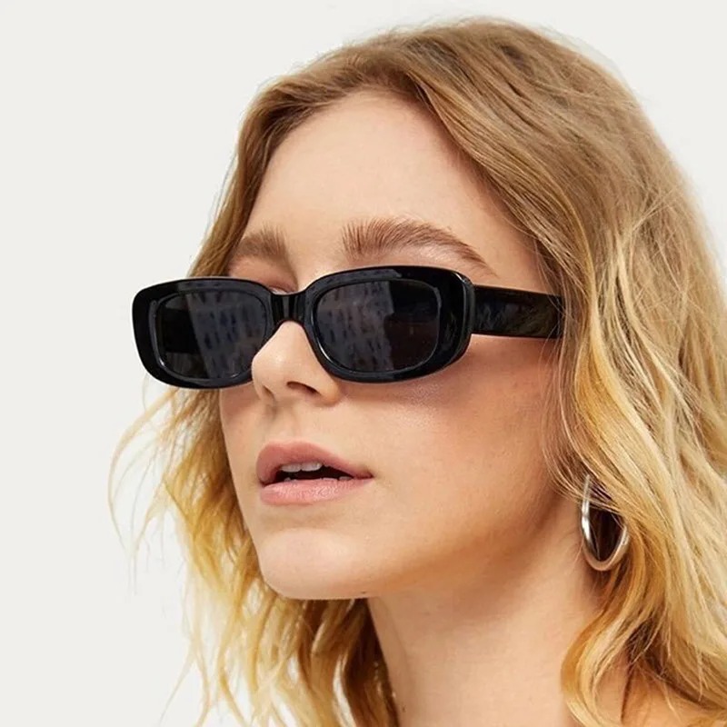 Black Retro Rectangular Sunglasses for Women - Black