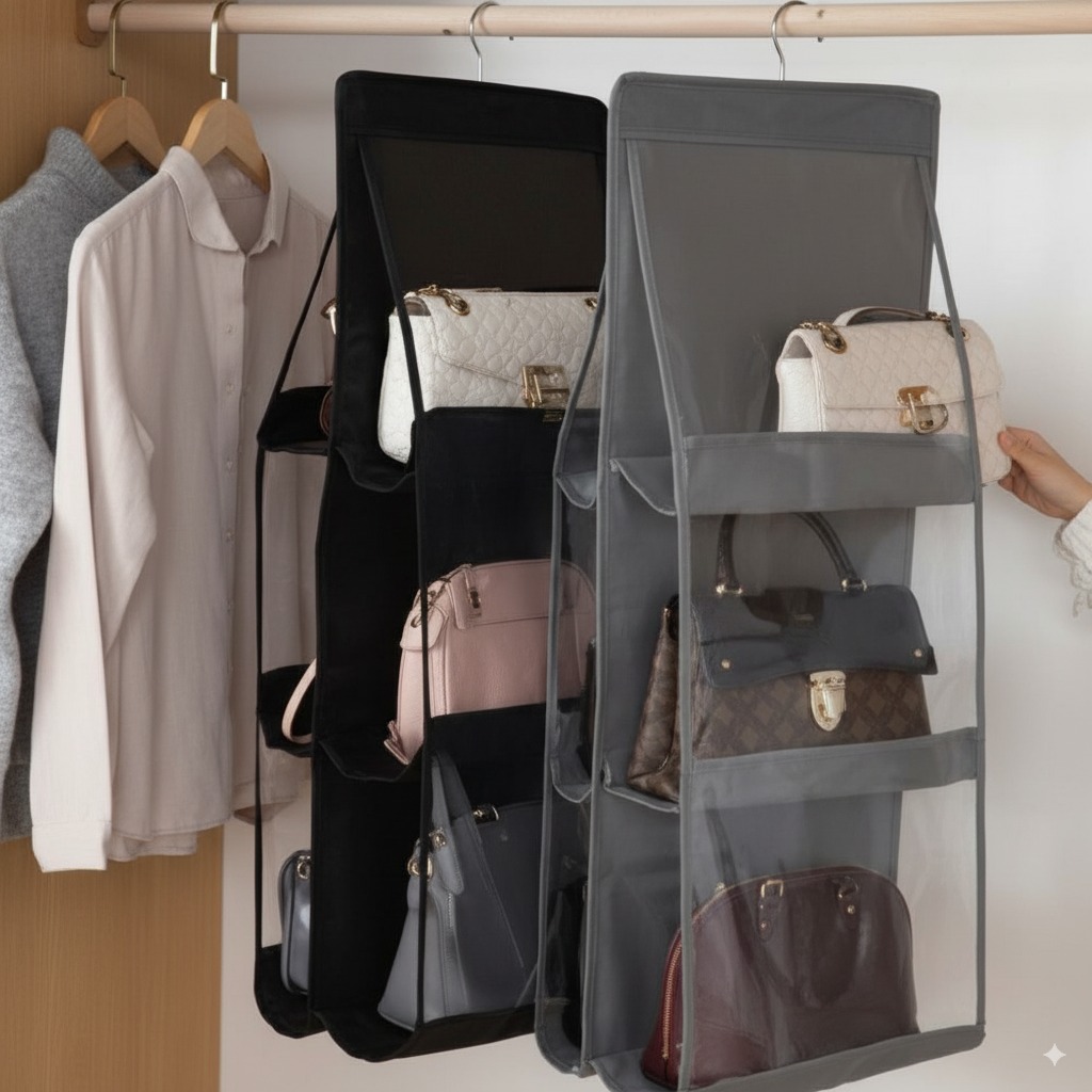 6-Pocket Clear Hanging Handbag Organizer - Multicolor