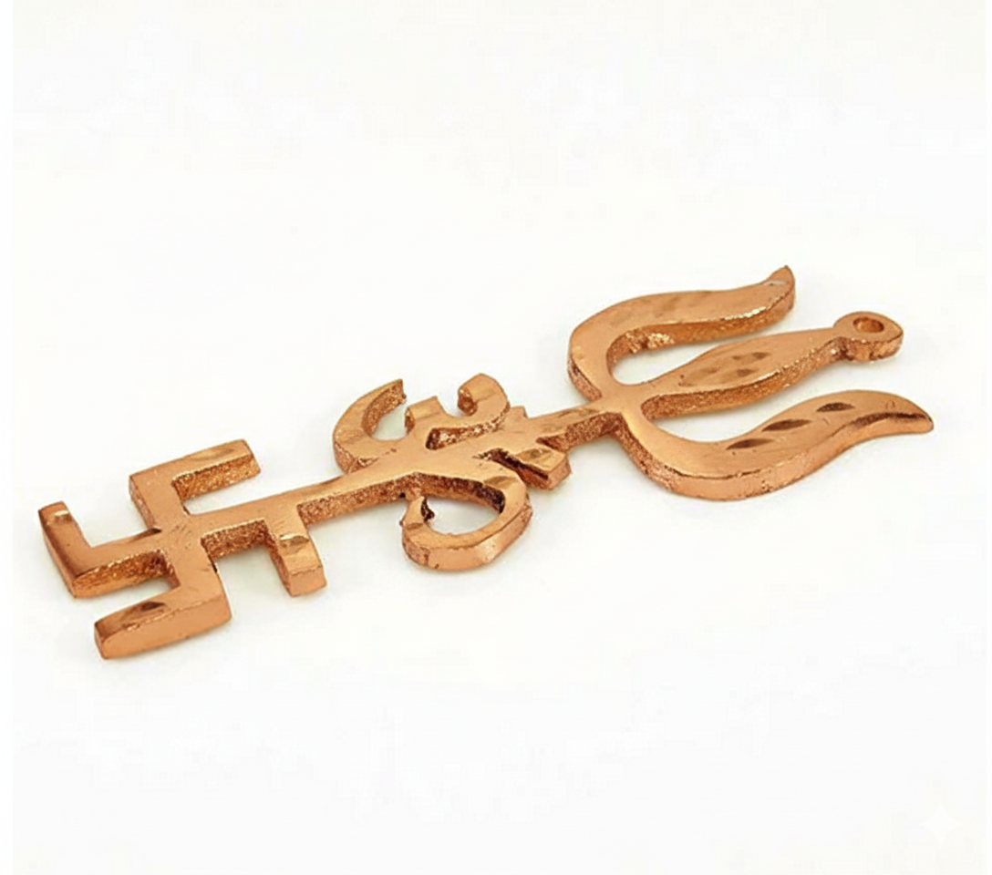 Copper Swastik Om Trishul Trishakti Yantra for Main Door Vastu
