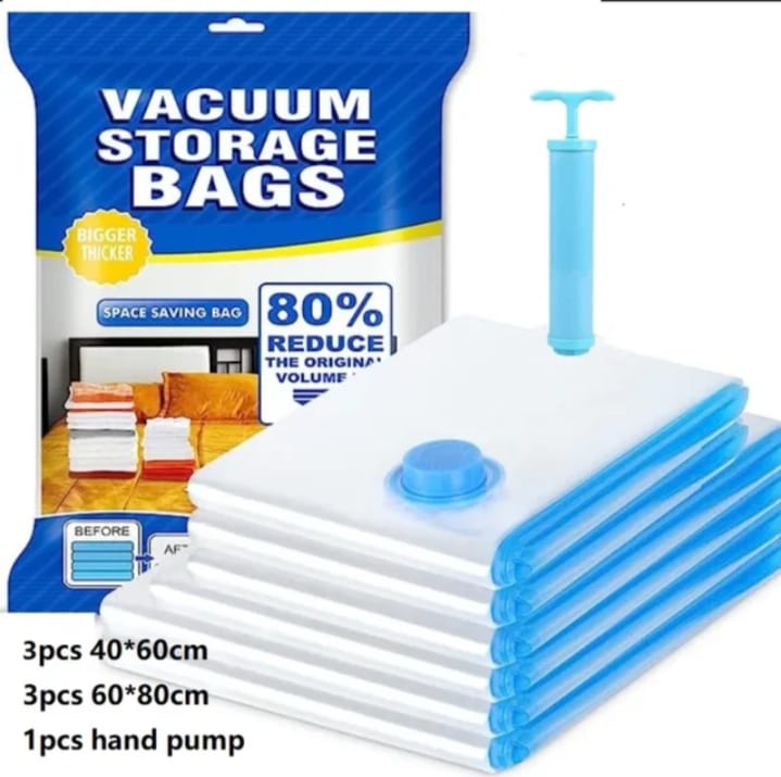 Reusable Vacuum Storage Bags with Hand Pump for Clothes - Multicolor