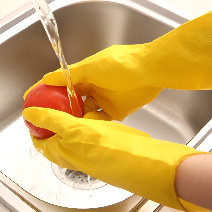 Yellow Rubber Waterproof Dish Washing & Cleaning Gloves - free size