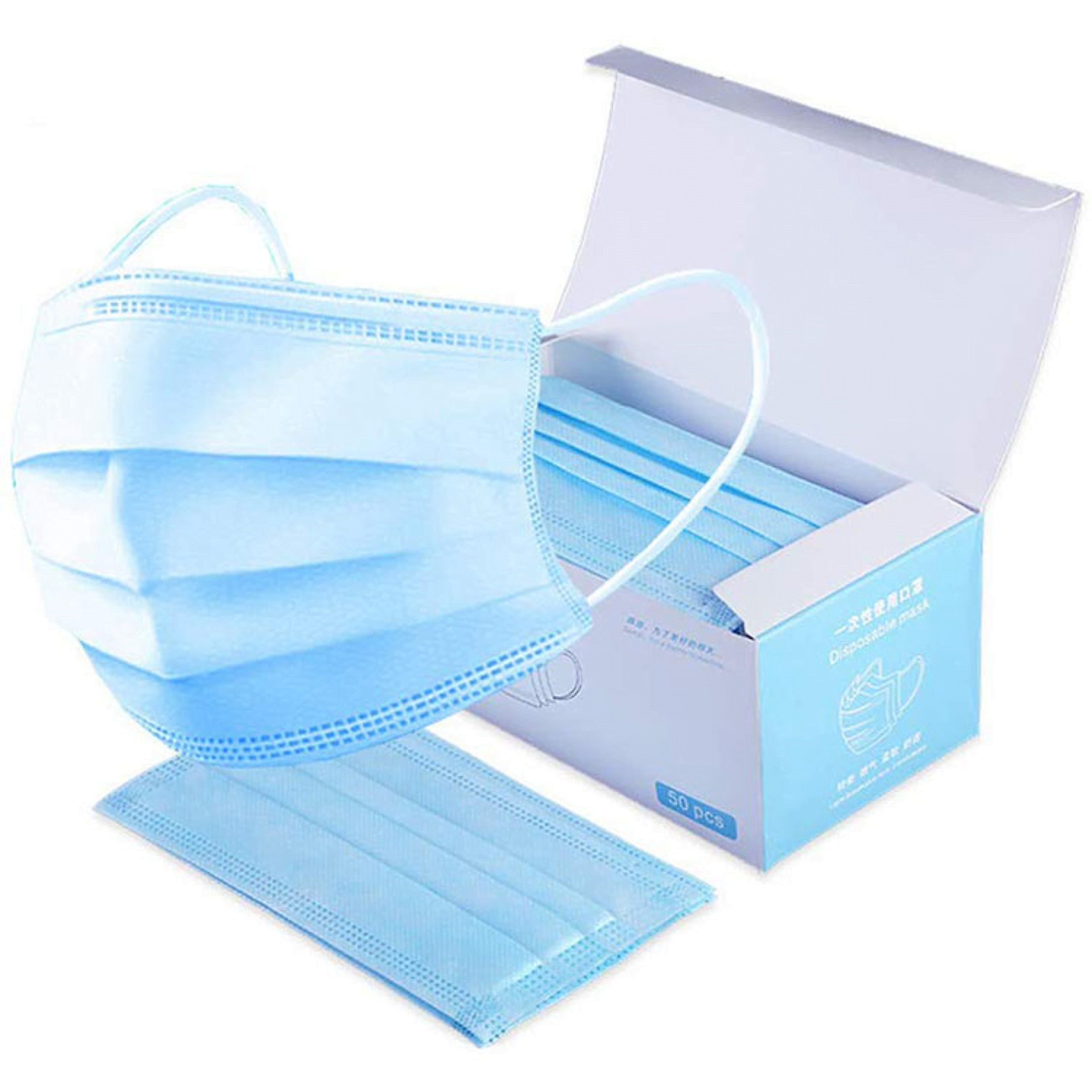 50-Piece 3-Ply Surgical Disposable Face Mask Pack - Light blue