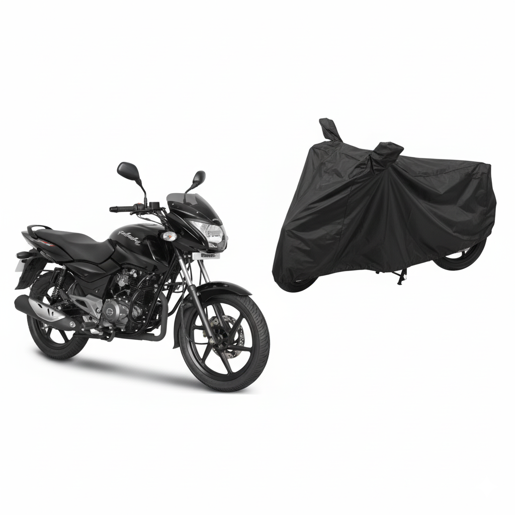 Waterproof Black Bike Cover for Bajaj Pulsar 150 with Storage Bag - Black (Large)