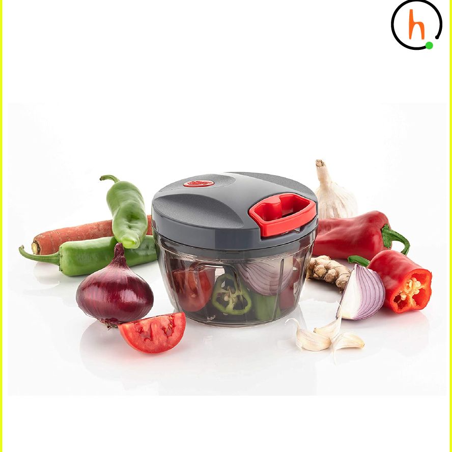 MaxSenso Mini Manual Vegetable Chopper with 3 Blades (Grey) - Multicolor