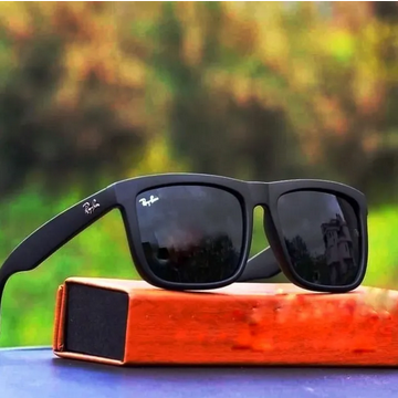 RB Flat Square UV400 Black Sunglasses for Men - Black