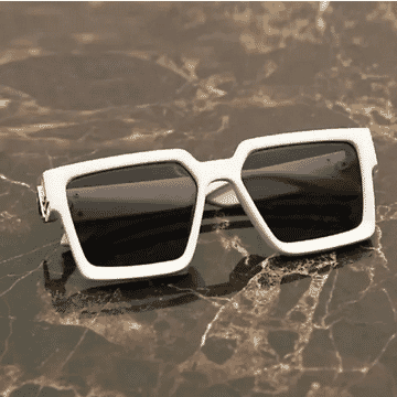 White Frame Square Design Unisex Sunglasses - Black/White