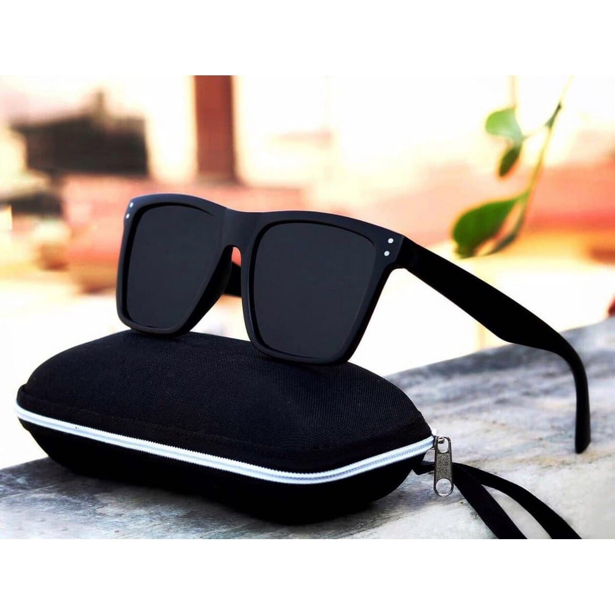 MJ Matte Black Square Polarized Unisex Sunglasses