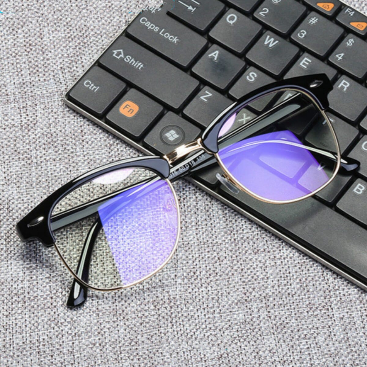 Blue Ray Cut Clubmaster Metal Frame Computer Glasses - Light blue/Black