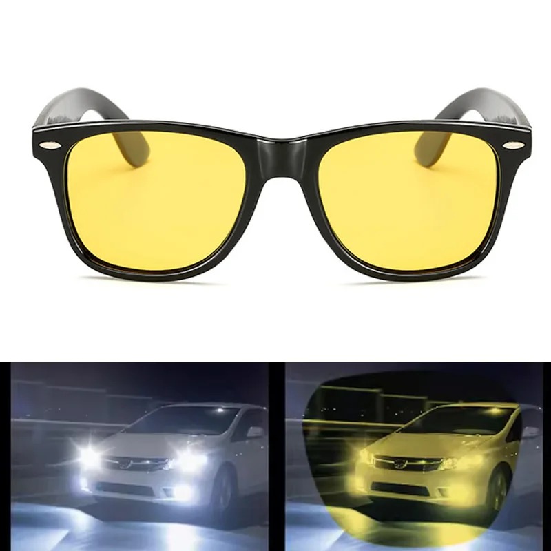 Classic Night Vision Square Polarized UV400 Yellow Driving Glasses - One size