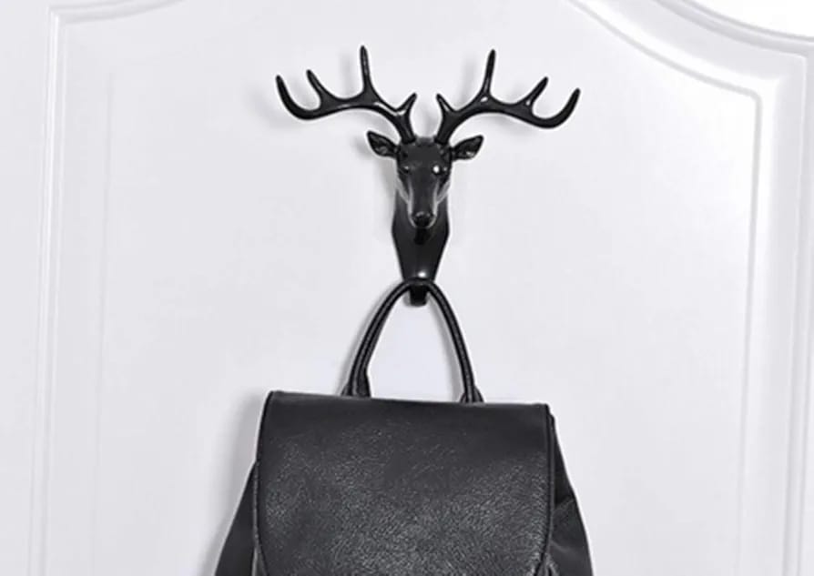 Deer Head Self-Adhesive Wall Hook Hanger - Black