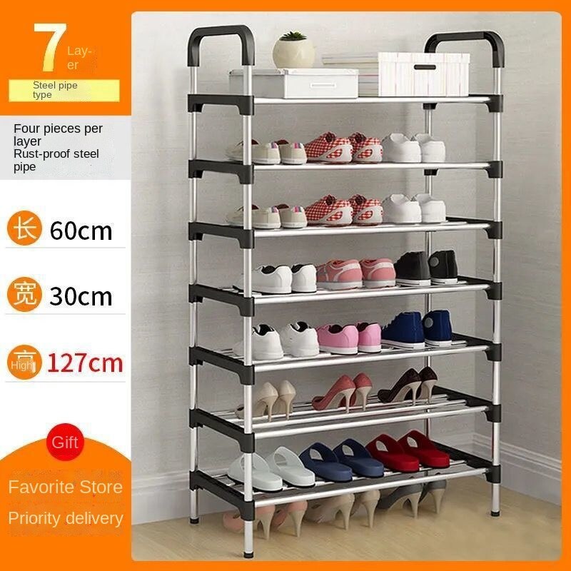 7-Layer Stainless Steel Foldable Shoe Rack 60X30X127 Cm - Silver