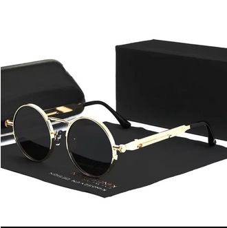 Golden Black Vintage Steampunk Round Unisex Sunglasses - Black/Golden