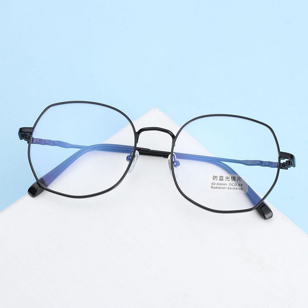 Vintage Round Anti-Blue Light Metal Glasses Frame - Light blue/Black
