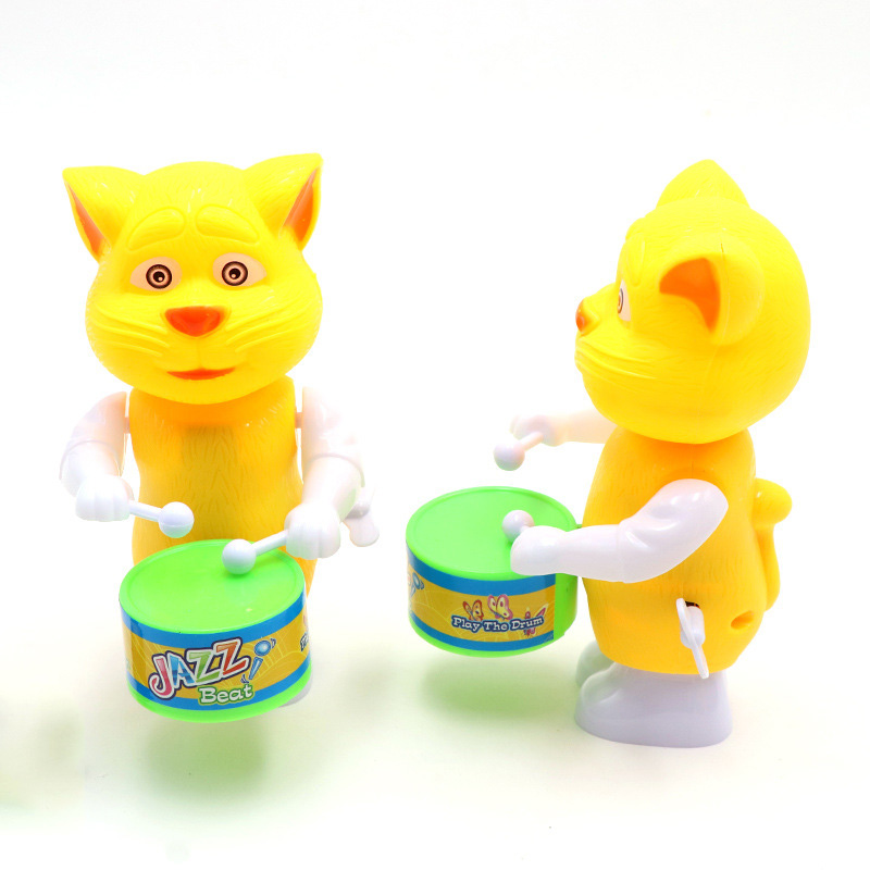 Cartoon Clockwork Drumming Wind Up Toy Educational Gift For Kids - Yellow