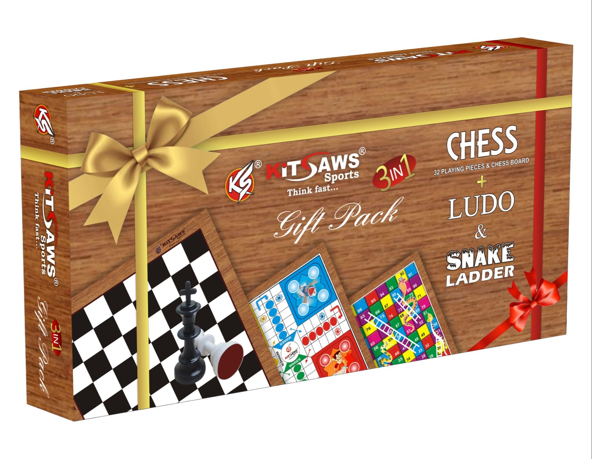 Chess + Ludo & Snake Ladder Gift Set With 32 Playing Pieces