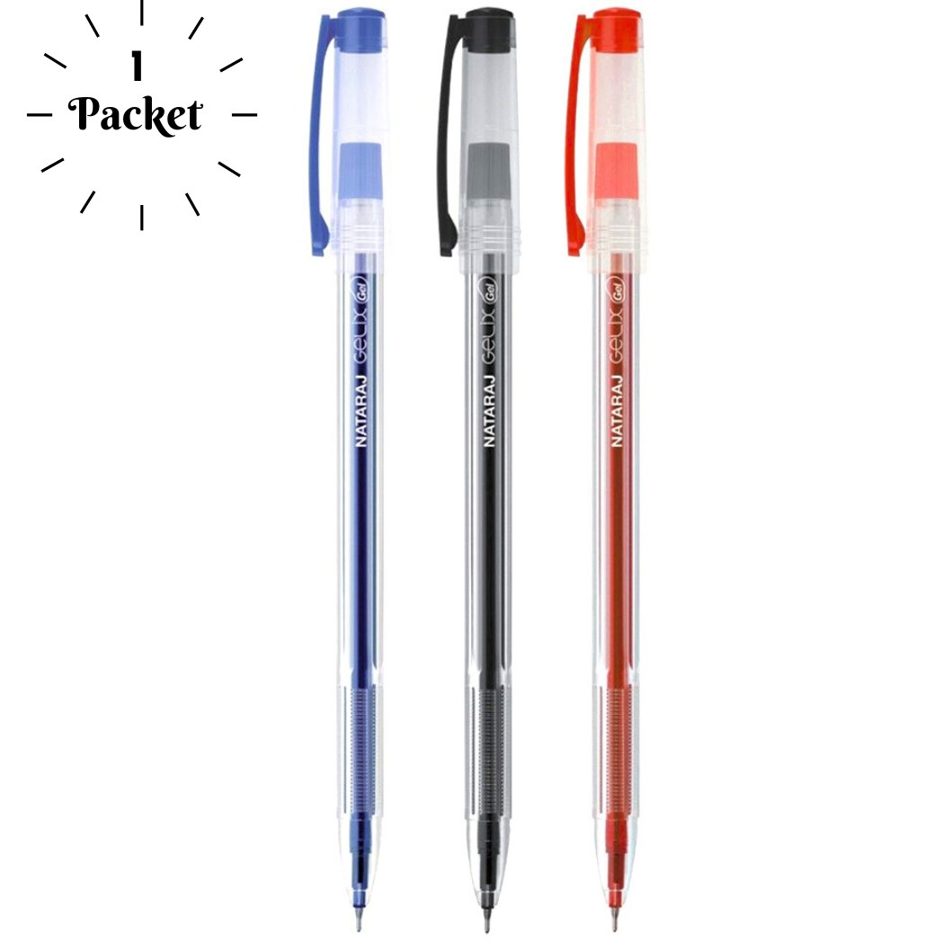 Natraj Gelix Gel Pen - Set Of 5pcs (Multicolor : Red, Blue & Black)