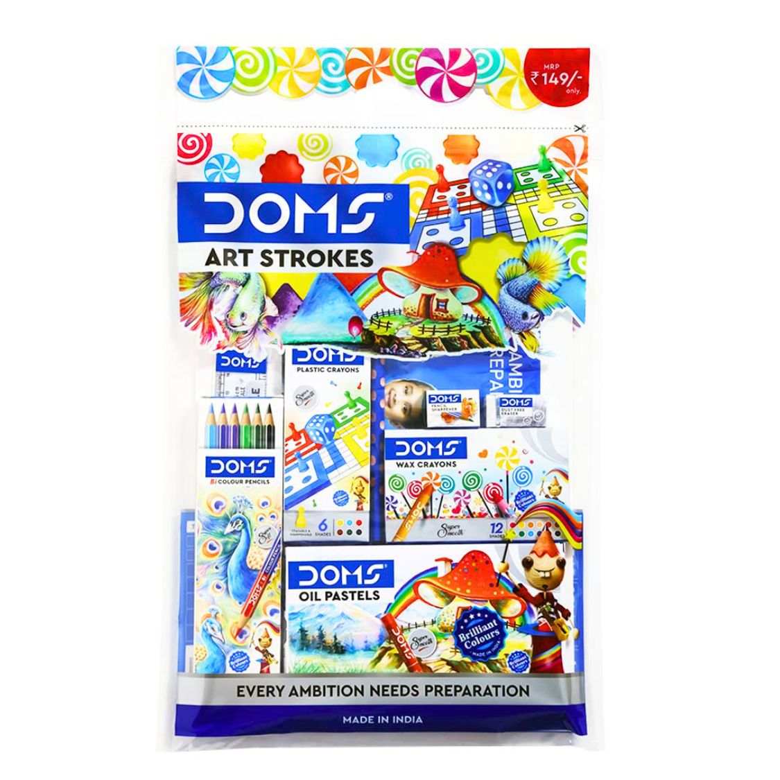 Doms Art Strokes Kit, Set of 9 Art Range - Every Ambition Needs Preparation