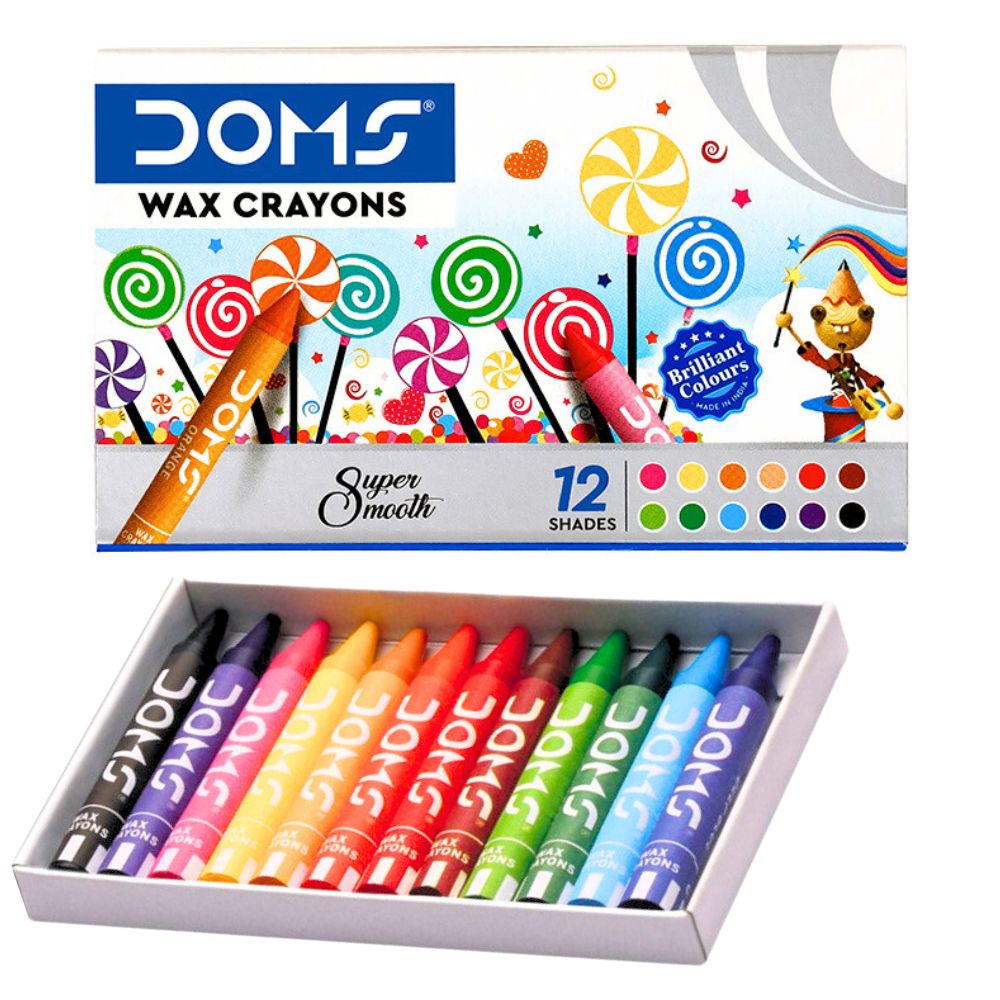 Doms Spectrum Wax Crayon Set - 12 Vibrant Shades - Super Smooth (Set Of 5 pcs)