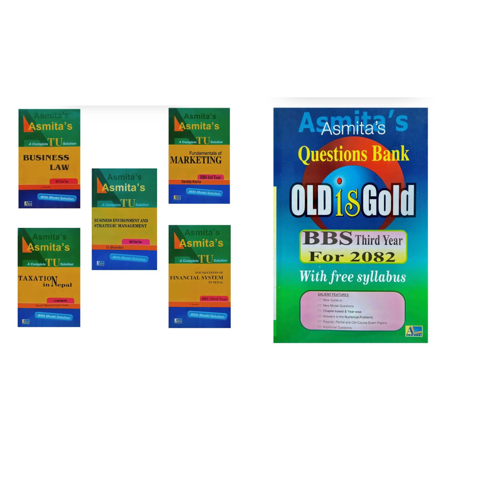 Asmita's BBS 3rd Year All 5 Subjects English Medium Solution & Old Is Gold Combo Set 2082