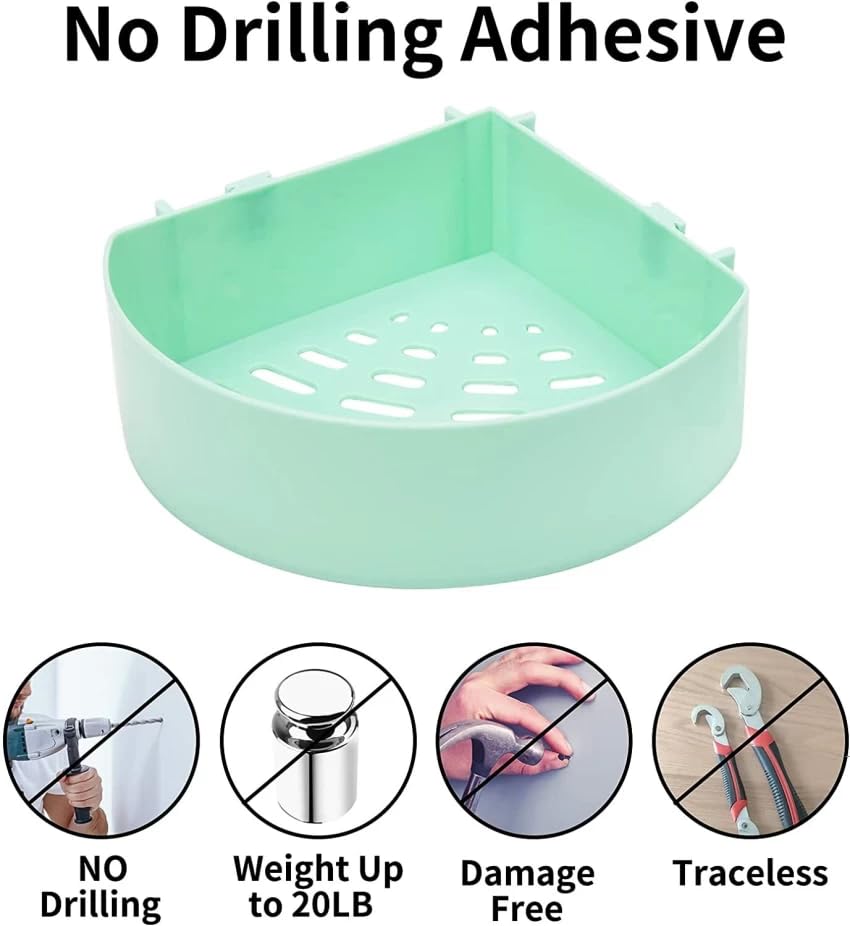 Bathroom Kitchen Rack self Adhesive Shower Caddy Plastic Standard Triangle Wall Mount Storage Basket Magic Stickers (Multicolor)