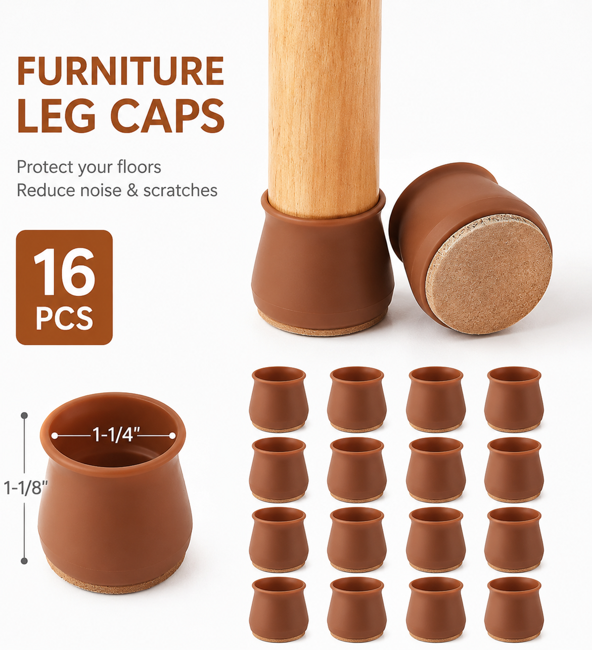 16pcs Silicone Chair And Table Leg Caps Anti Slip Furniture Floor Protectors - Multicolor