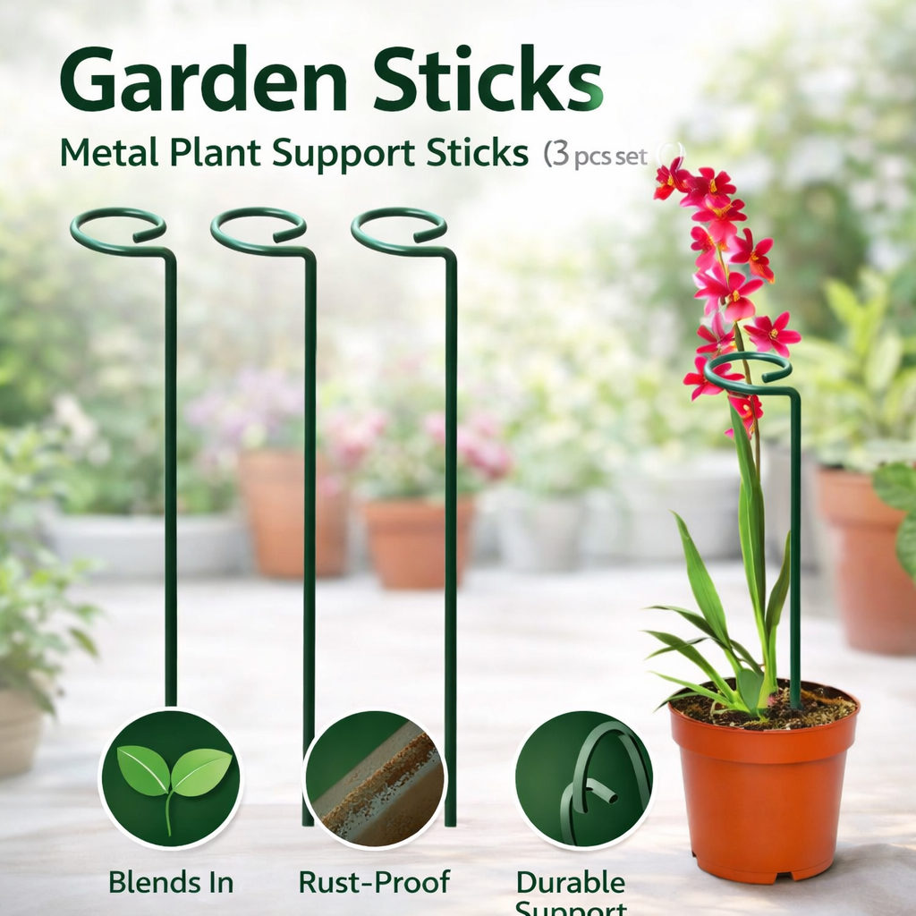 Urban 18 Inch Metal Plant Support Stakes Pack Of 3 For Indoor And Outdoor Gardening - Multicolor
