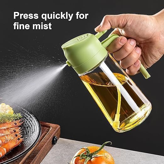 2-in-1 Oil Sprayer and Dispenser Bottle, 500ml Glass Oil Spray Bottle with Premium Nozzle for Air Fryer, Roasting and Frying, Cooking, Kitchen Use