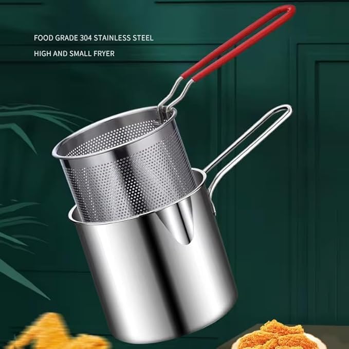 Premium 304 Stainless Steel Deep Fryer Pot With Removable Strainer Basket 1.2L - Silver