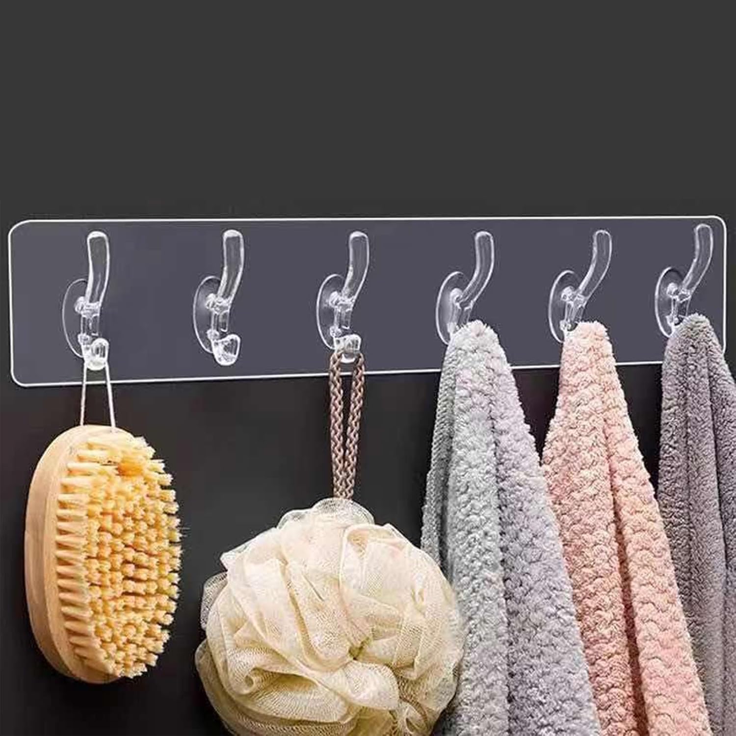 Transparent Self Adhesive Dual Hook Wall Hanger Strip For Home And Kitchen Organization - Multicolor