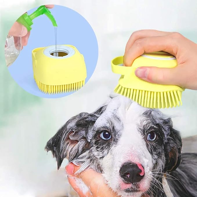 Pet Shampoo Massage Grooming Brush With Soft Silicone Bristles For Dogs And Cats 