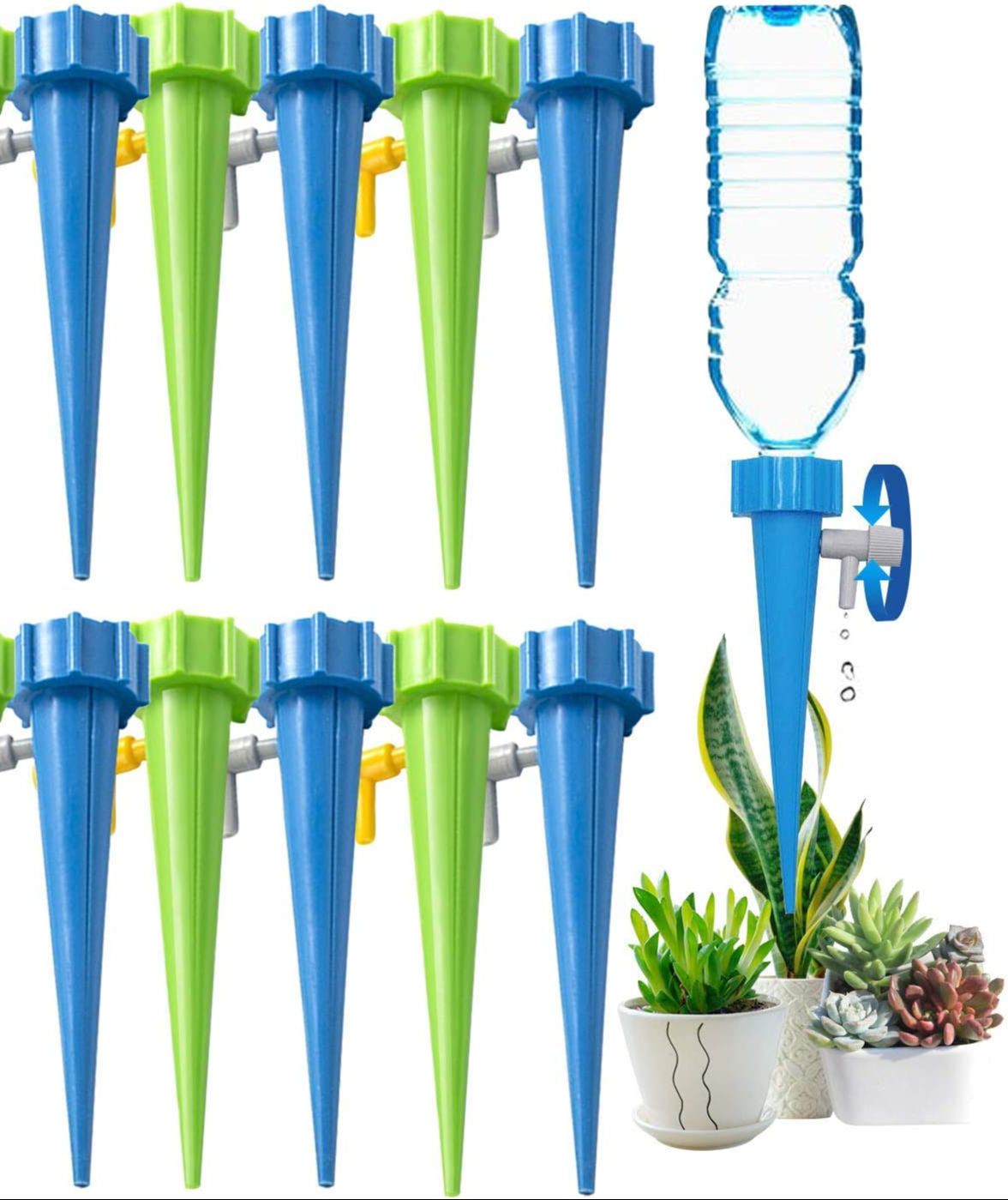10 Piece Adjustable Self Watering Plant Irrigation Spikes With Drip Control Valve - Multicolor