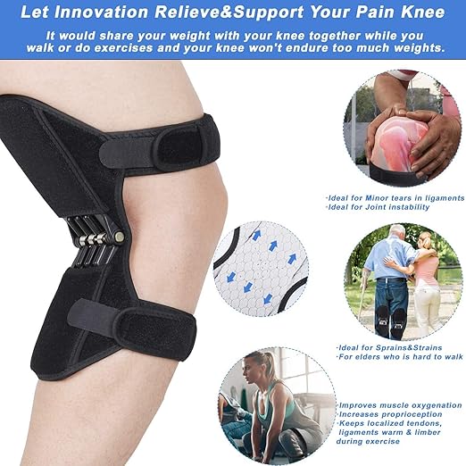 Power Lift Knee Support Brace With Spring Stabilizer Pads Black - Black