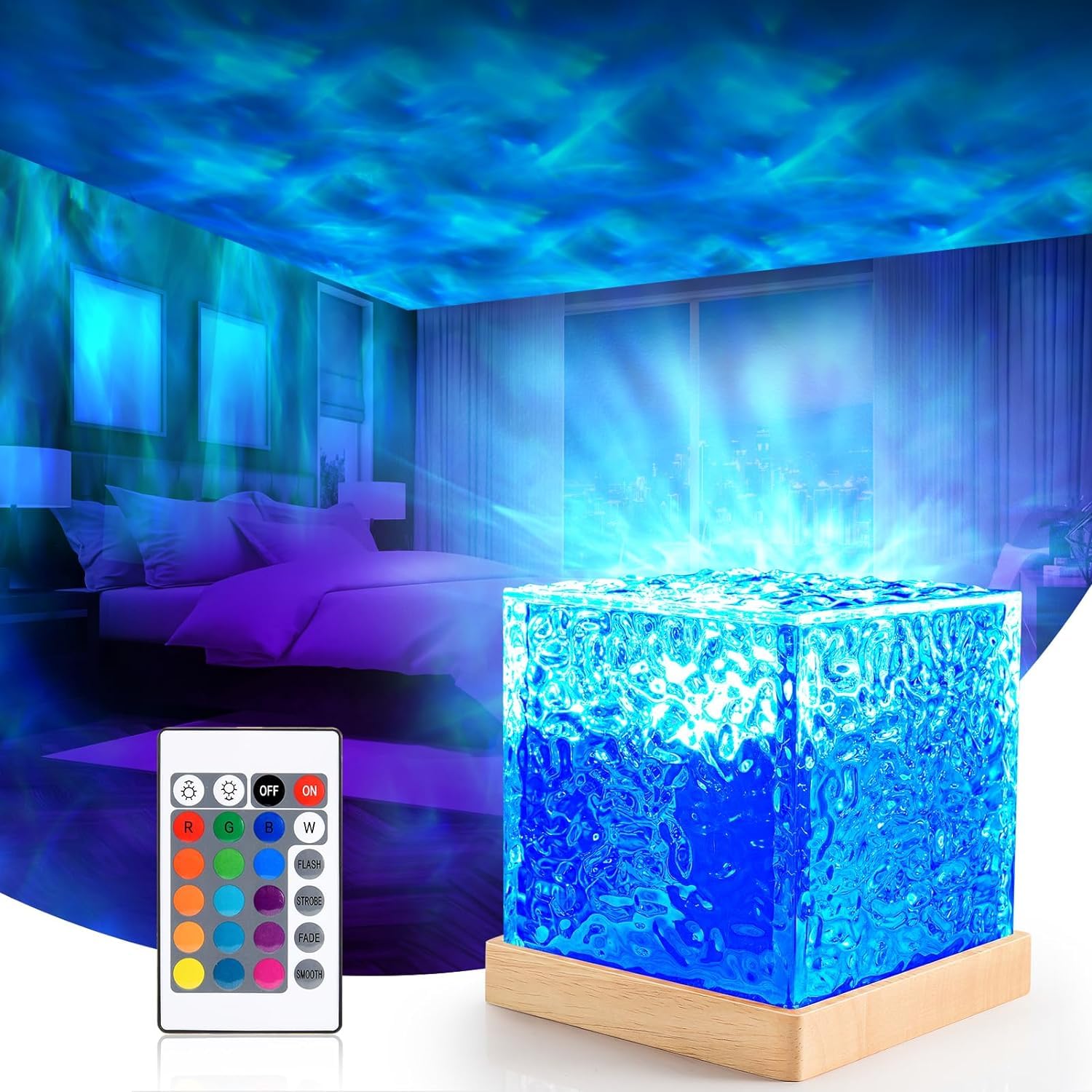 16 Colour Ocean Wave And Northern Lights LED Projector Lamp With Remote Control - Multicolor